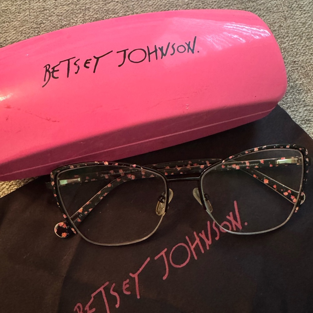 Betsey Johnson Pink Floral Accent Cat-Eye Glasses